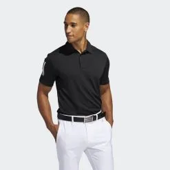 Adidas 3-STRIPE BASIC POLO SHIRT Black / White 9 Adidas 3-STRIPE BASIC POLO SHIRT Black / White -Golf Bags Shop 3 Stripe Basic Polo Shirt Black FJ9837 21 model