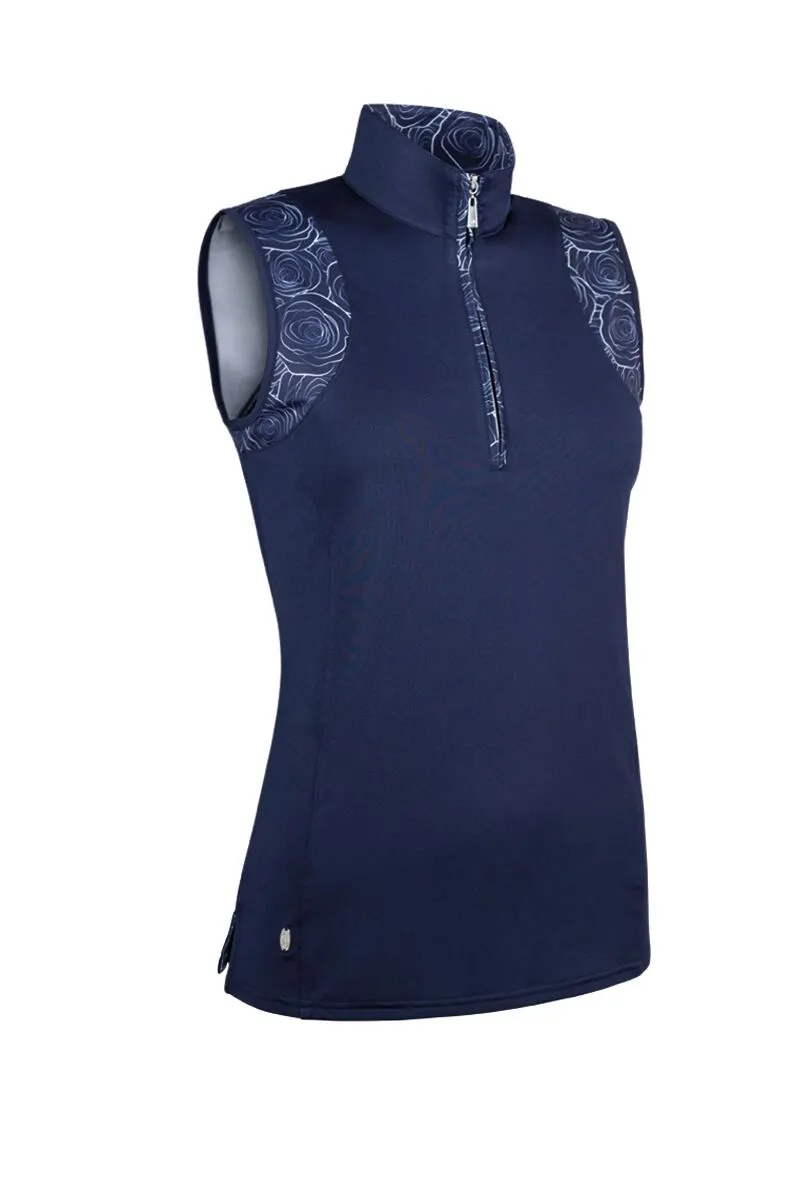 Glenmuir Ladies Stand Up Collar Sleeveless Rose Patterned Performance Golf Polo 3 Glenmuir Ladies Stand Up Collar Sleeveless Rose Patterned Performance Golf Polo