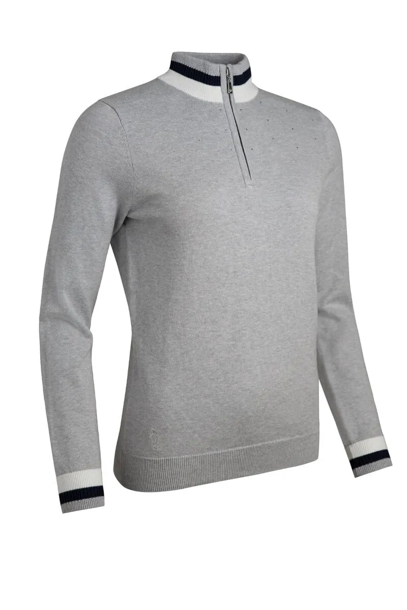 Glenmuir Ladies Zip Neck Contrast Rib Diamante Cotton Golf Sweater GAELLE 3 Glenmuir Ladies Zip Neck Contrast Rib Diamante Cotton Golf Sweater GAELLE