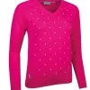 Glenmuir Ladies V Neck Embroidered Polka Dot Cotton Golf Sweater Milly 1 Glenmuir Ladies V Neck Embroidered Polka Dot Cotton Golf Sweater Milly -Golf Bags Shop 890x1200 fitbox milly magentawhite5