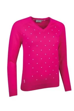 Glenmuir Ladies V Neck Embroidered Polka Dot Cotton Golf Sweater Milly