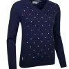 Glenmuir Ladies V Neck Embroidered Polka Dot Cotton Golf Sweater Milly -Golf Bags Shop 890x1200 fitbox milly navywhite4