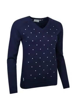 Glenmuir Ladies V Neck Embroidered Polka Dot Cotton Golf Sweater Milly