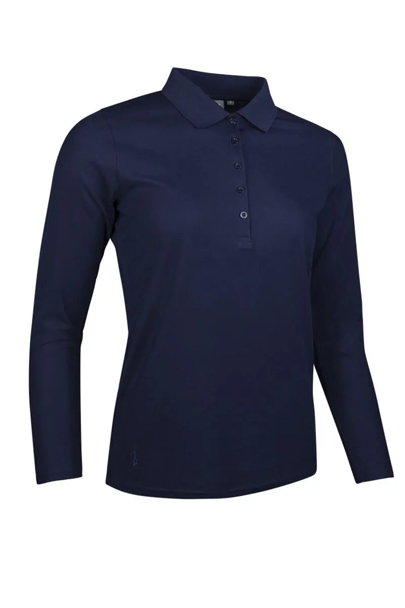 Glenmuir Ladies Long Sleeve Performance Pique Golf Polo Shirt Navy 3 Glenmuir Ladies Long Sleeve Performance Pique Golf Polo Shirt Navy