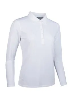 Glenmuir Ladies Long Sleeve Performance Pique Golf Polo Shirt White
