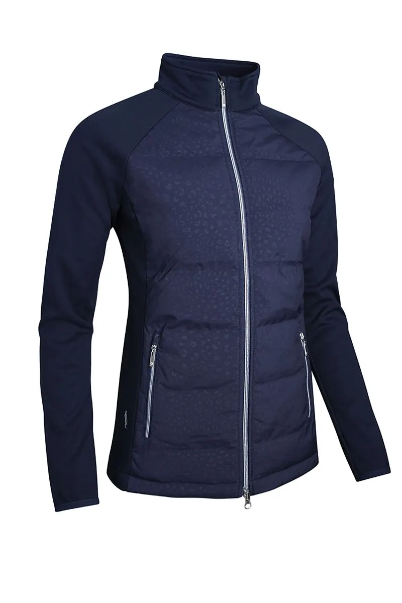 Glenmuir Ladies Samara Zip Front Bonded Padded Hybrid Down Jacket Navy Animal Print 3 Glenmuir Ladies Samara Zip Front Bonded Padded Hybrid Down Jacket Navy Animal Print