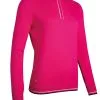 Glenmuir Ladies Zip Neck Rib Detail Cotton Golf Sweater Magenta/White/Navy