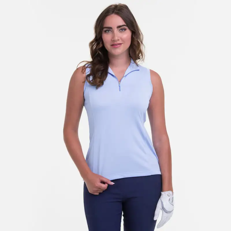 EP NEW YORK EPNY Ladies SLEEVELESS CONVERTIBLE ZIP MOCK POLO Blue Eyes 3 EP NEW YORK EPNY Ladies SLEEVELESS CONVERTIBLE ZIP MOCK POLO Blue Eyes
