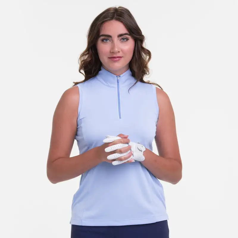 EP NEW YORK EPNY Ladies SLEEVELESS CONVERTIBLE ZIP MOCK POLO Blue Eyes 4 EP NEW YORK EPNY Ladies SLEEVELESS CONVERTIBLE ZIP MOCK POLO Blue Eyes - Image 2