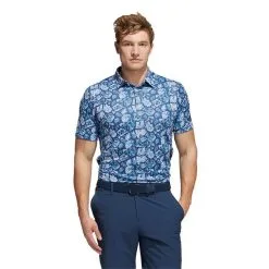 AdidasGents Cobblestone-Print Recycled Content Polo Shirt Sonic Aqua - Violet Tone - Crew Navy -Golf Bags Shop P GU2661ADIDASSHIRTAQUAVIOLETNAVYGENTS 2 L