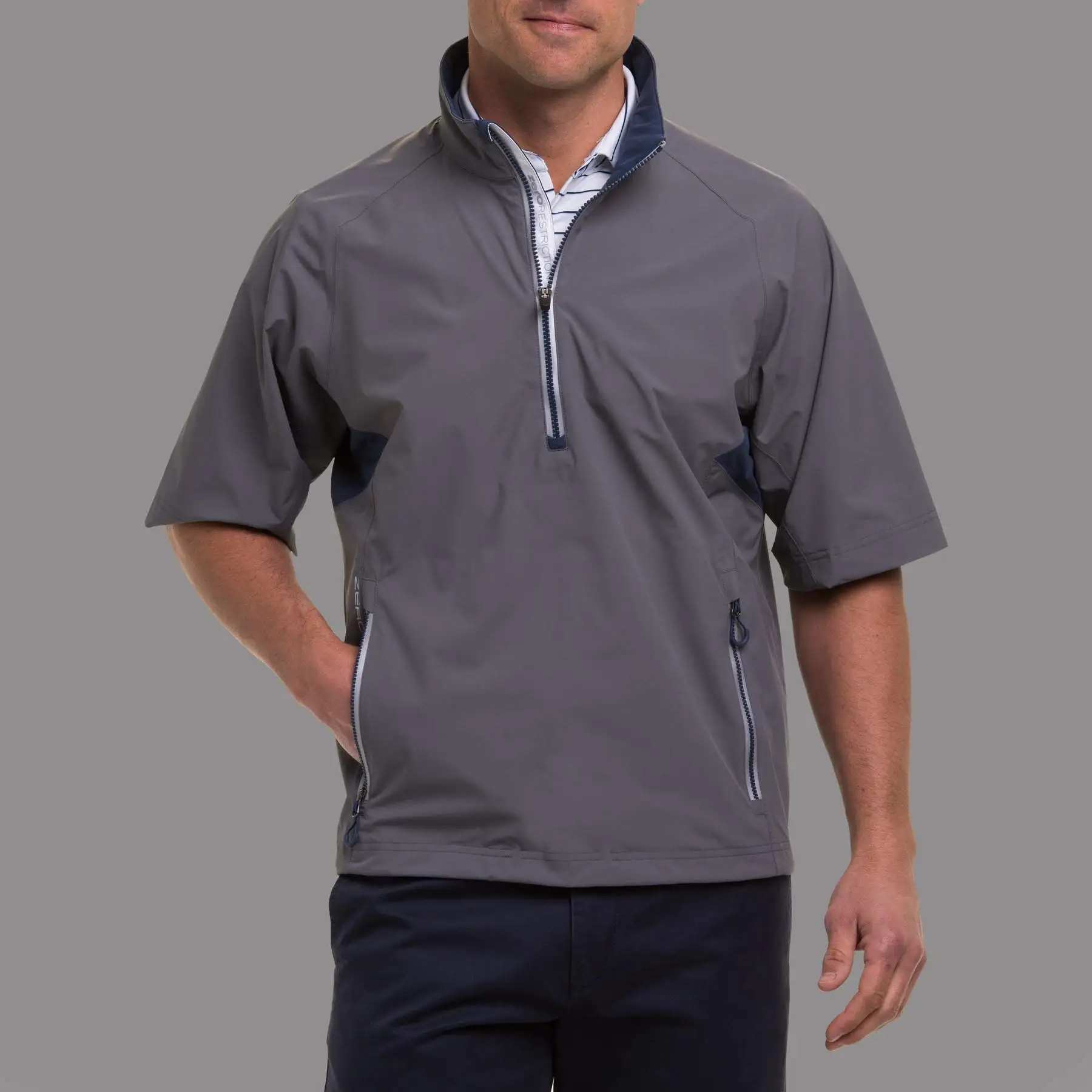 Zero Restriction Gents Power Torque 1/4 Zip Short Sleeve Waterproof Top SHADOW/BLUE INDIGO 3 Zero Restriction Gents Power Torque 1/4 Zip Short Sleeve Waterproof Top SHADOW/BLUE INDIGO